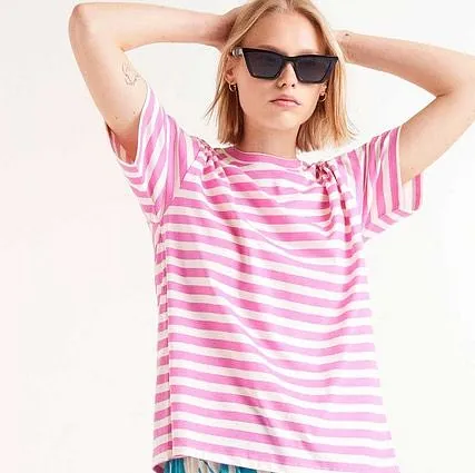 Pink and White Striped Short Sleeve T-Shirt £30