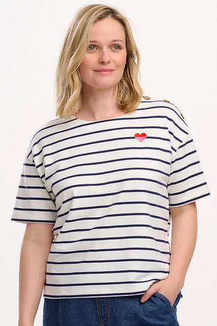 Navy Stripped T with heart £35